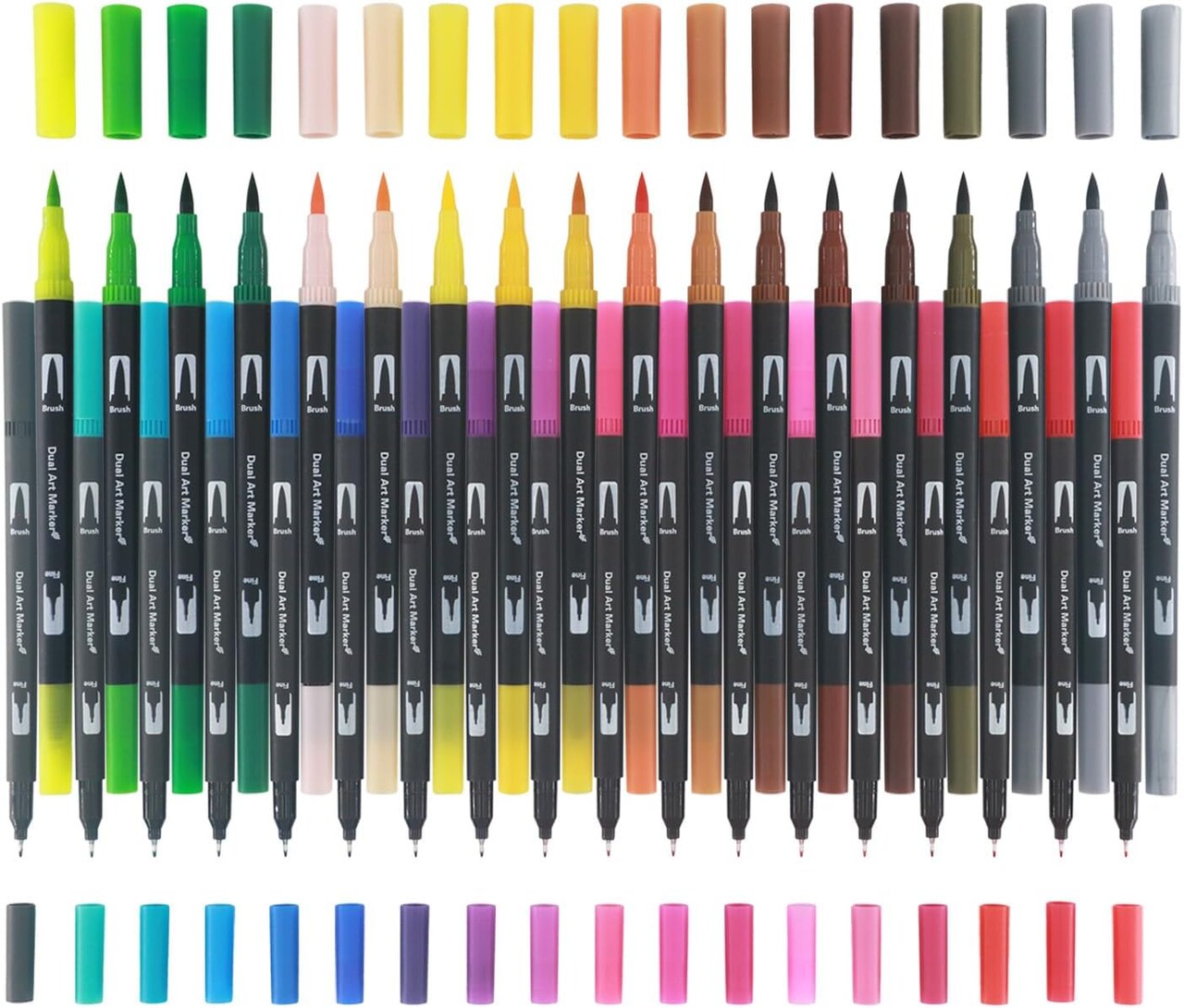 36-Color Dual Tip Brush Markers for Adults – Fine & Brush Tips, No Bleed Coloring Pens for Adult Coloring Books, Drawing, Calligraphy, Sketching, and Doodling
